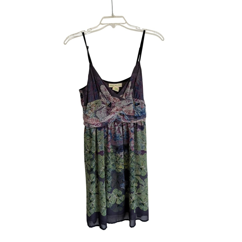 Gazing at Stars Urban Outfitters Floral Orchid Mini Dress Green Purple Size 8